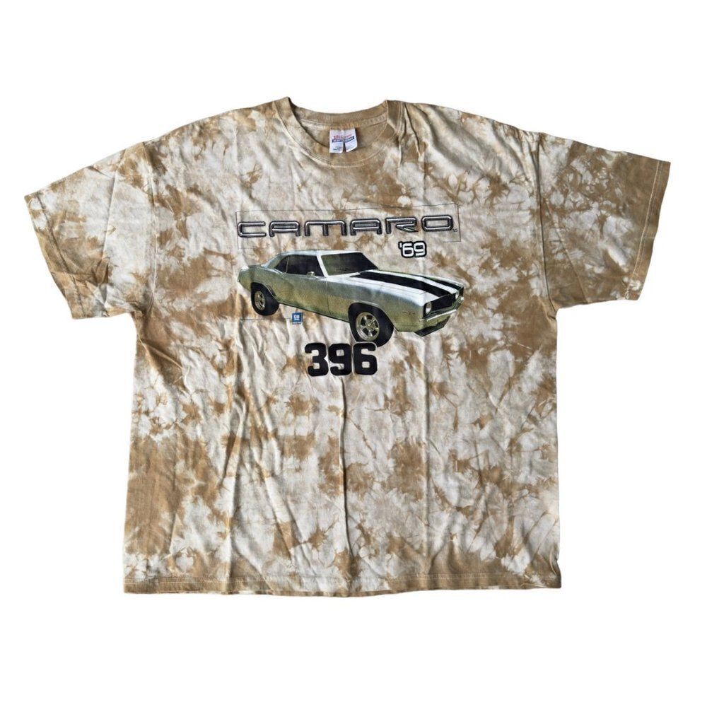 69 Camaro Tie Dye Short‎ Sleeve T-Shirt Beige / Cream Men's 2XL